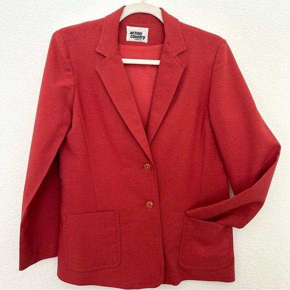 Vintage Jackets & Blazers - Vintage 70's Action Country by Trissi Cherry Tomato Red Blazer Jacket Size Small